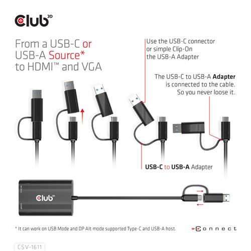 CLUB3D USB Gen1 Type-C/-A to Dual HDMI (4K/30Hz) / VGA (1080/60Hz) - Image 2