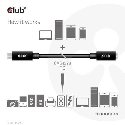 CLUB3D USB Gen1 Type-C Extensie kabel 5Gbps 60W(20V/3A) 4K60Hz M/F 1m/3.28ft - Image 5