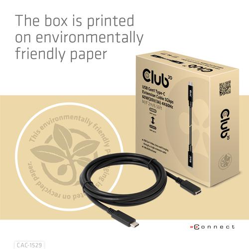 CLUB3D USB Gen1 Type-C Extensie kabel 5Gbps 60W(20V/3A) 4K60Hz M/F 1m/3.28ft - Image 9