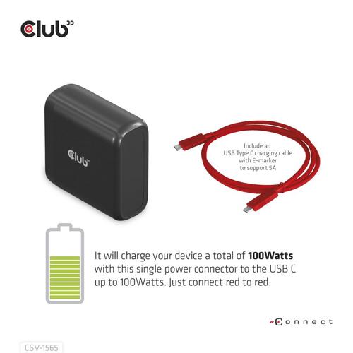CLUB3D USB Gen1 Type-C Triple Display DP1.4 Alt mode Smart PD3.0 Charging Dock with 100 Watt Power Supply - Image 5
