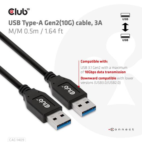 CLUB3D USB Type-A Gen2(10G) cable, 3A M/M 0.5m / 1.64 ft - Image 3