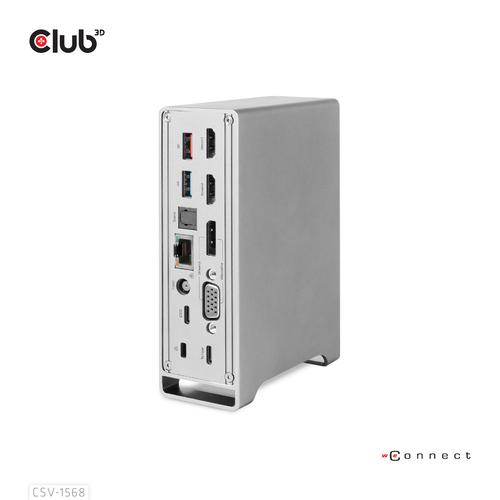 CLUB3D USB type C Universeel docking station 2x USB Gen2 Type-A 1x USB Gen1 Type-A 1x USB Type-A (ROOD) Smart Charging-poort 5V/2.4A Max. • 2x HDMI (DP Alt Mode) 1x DP (DP Alt Mode) 1x VGA 1x RJ45 max.120 Watt opladen - Image 1