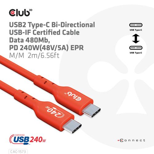 CLUB3D USB2 Type-C Bi-Directional Cable, Data 480Mb,PD 240W(48V/5A) EPR M/M 2m USB IF GECERTIFICEERD - Image 10