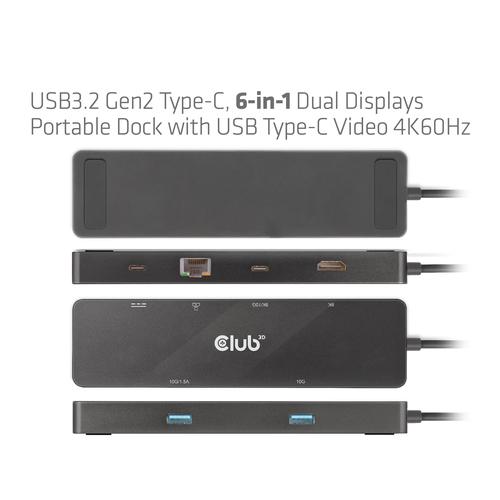 CLUB3D USB3.2 Gen2 Type-C, 6-in-1 Dual Displays Portable Dock with USB Type-C Video 4K60Hz - Image 5