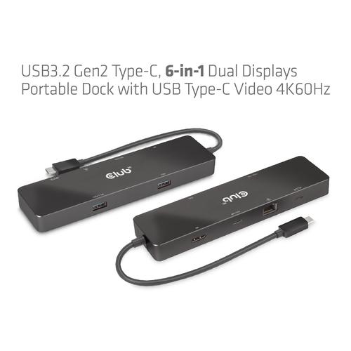 CLUB3D USB3.2 Gen2 Type-C, 6-in-1 Dual Displays Portable Dock with USB Type-C Video 4K60Hz - Image 6