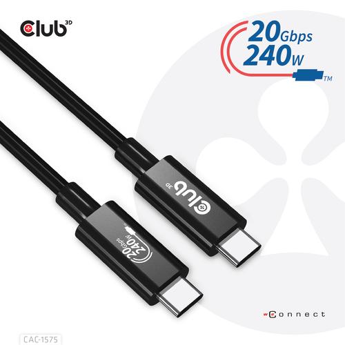 CLUB3D USB4 Gen2x2 Type-C Bi-Directional Cable 4K60Hz, Data 20Gbps, PD 240W(48V/5A) EPR M/M 2m USB IF GECERTIFCIEERD - Image 10