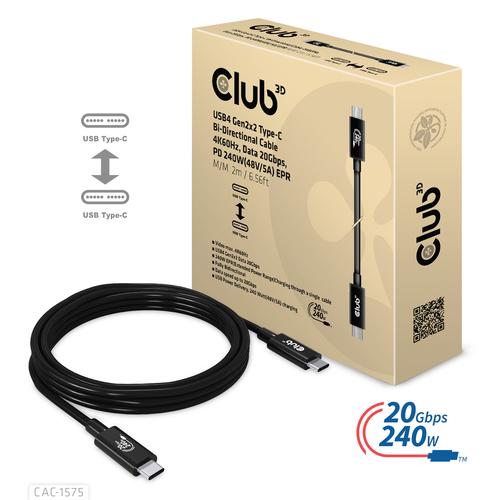CLUB3D USB4 Gen2x2 Type-C Bi-Directional Cable 4K60Hz, Data 20Gbps, PD 240W(48V/5A) EPR M/M 2m USB IF GECERTIFCIEERD - Image 7