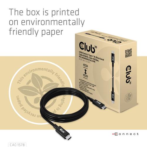 CLUB3D USB4 Gen3x2 Type-C Bi-Directional Cable 8K60Hz, Data 40Gbps, PD 240W(48V/5A) EPR M/M 2m / 6.56ft - Image 7