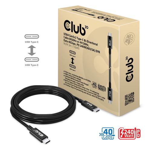 CLUB3D USB4 Gen3x2 Type-C Bi-Directional Cable 8K60Hz or 4K120Hz, Data 40Gbps, PD 240W(48V/5A) EPR M/M 3m / 9.84ft - Image 6