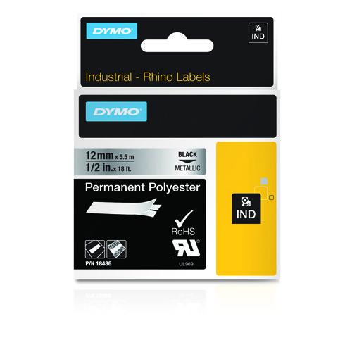DYMO 18486 labelprinter-tape Zwart op metallic