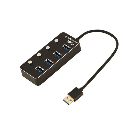 Gembird UHB-U3P4P-01 interface hub USB 3.2 Gen 1 (3.1 Gen 1) Type-A 5000 Mbit/s Zwart - Image 1