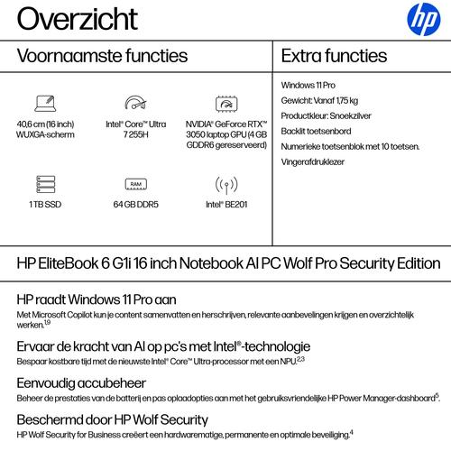 HP EliteBook 6 EB6G1i16 U7 255H 16 64GB/1T PC NL Intel Core Ultra 7 Laptop 40,6 cm (16") WUXGA DDR5-SDRAM 1 TB SSD Wi-Fi 7 (802.11be) Windows 11 Pro AI PC Zilver - Image 3