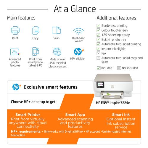 HP ENVY Inspire 7224e Draadloos All-in-One Kleur Printer, Instant Ink; Kopieerapparaat, scanner - Image 2