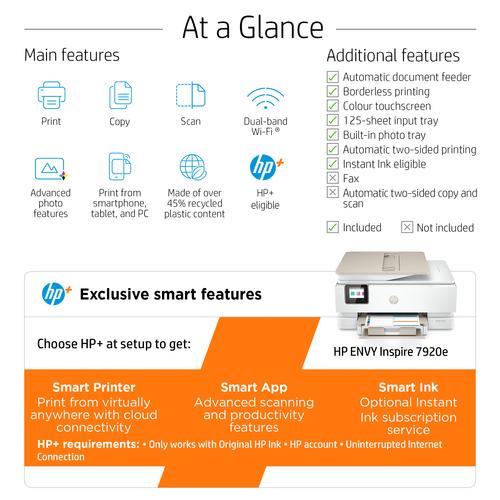 HP ENVY Inspire 7920e Draadloos All-in-One Kleur Printer, Instant Ink; Kopieerapparaat, scanner - Image 2