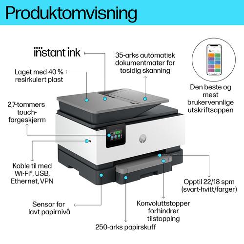 HP OfficeJet Pro 9122e Draadloos All-in-One Kleur Printer, Instant Ink; Dubbelzijdig printen - Image 9