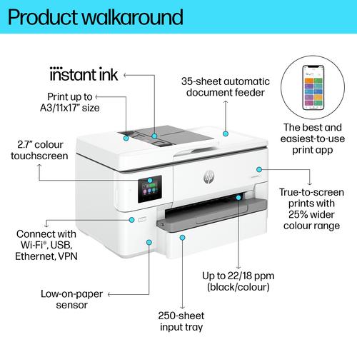 HP OfficeJet Pro 9720e Draadloos All-in-One Kleur Printer, Dubbelzijdig printen; Kopieerapparaat, Scanner - Image 2