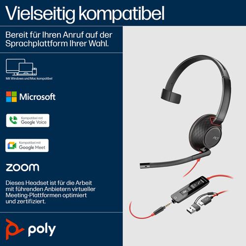 HP Poly Blackwire 5210 mono USB-C-headset + 3,5 mm stekker + USB-C/A-adapter (bulk) - Image 6