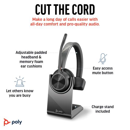 HP Poly Voyager 4310 UC mono headset + BT700 USB-A-adapter + oplaadstandaard - Image 4