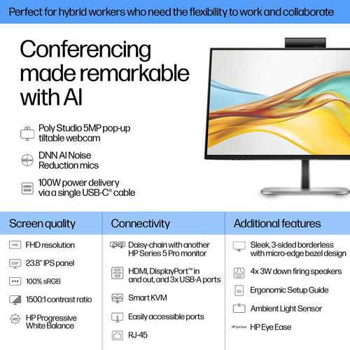 HP Series 5 Pro Serie 5 Pro 23,8 inch FHD USB-C Conferencing Monitor - 524pm - Image 2