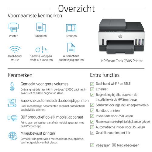 HP Smart Tank 7305 Draadloos All-in-One Kleur Printer, Dubbelzijdig printen; Kopieerapparaat, Scanner - Image 10