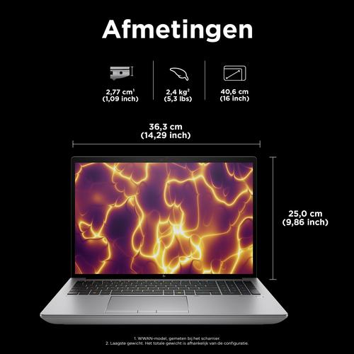 HP ZBook Fury 16 G11 Intel® Core™ i7 i7-14700HX Mobiel werkstation 40,6 cm (16") WUXGA 16 GB DDR5-SDRAM 512 GB SSD NVIDIA RTX A1000 Wi-Fi 7 (802.11be) Windows 11 Pro AI Workstation, AI PC Grijs - Image 3