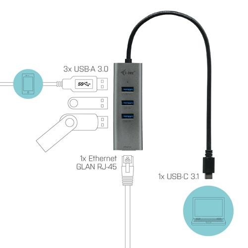 i-tec Metal USB-C HUB 3 Port + Gigabit Ethernet Adapter - Image 7