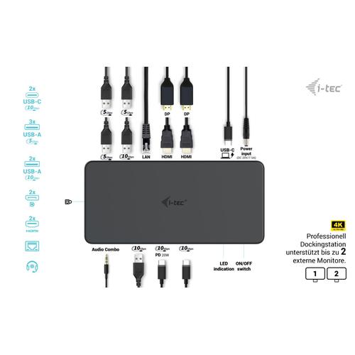 i-tec USB 3.0 / USB-C / Thunderbolt 3 Professional Dual 4K Display Docking Station Generation 2 + Power Delivery 100W - Image 3