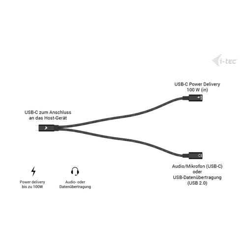 i-tec USB-C Cable Splitter Audio/Data + Power Delivery 100W - Image 2