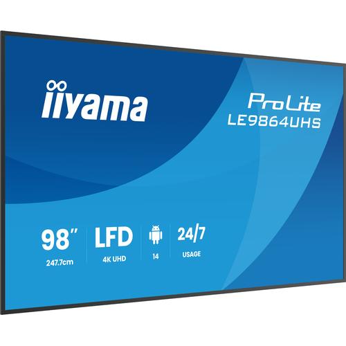 iiyama LE9864UHS-B1AG beeldkrant Digitale signage flatscreen 2,49 m (98") Wifi 500 cd/m² 4K Ultra HD Zwart Type processor Android 24/7 - Image 1