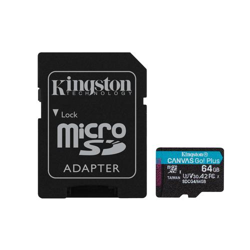 Kingston Technology 64GB microSDXC Canvas Go! Plus Gen4 200MB/s A2 U3 V30 kaart + adapter