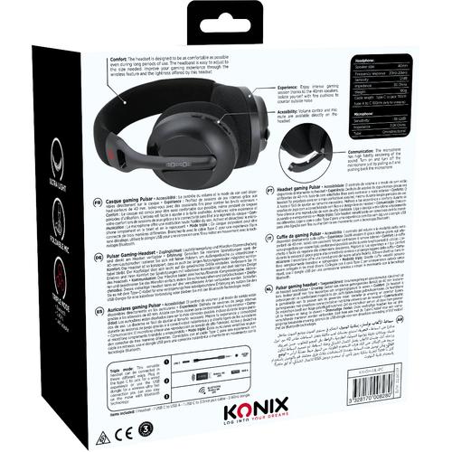 Konix PULSAR Headset Bedraad en draadloos Hoofdband Gamen USB Type-C Bluetooth Zwart - Image 2