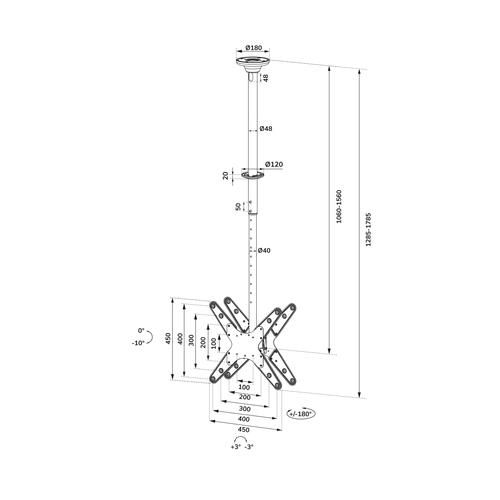 Neomounts FPMA-C340DBLACK Dual monitor/TV-beugel plafond 32-75" - h 106-156 cm - Image 6