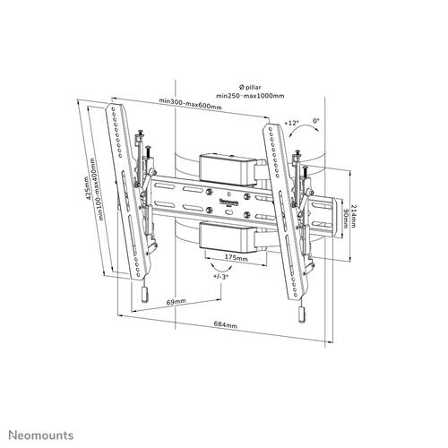 Neomounts WL35S-910BL16 TV-pilaarsteun 40-75" - kantelbaar - vergrendelbaar - diam. 25-100 cm - portrait - Image 8