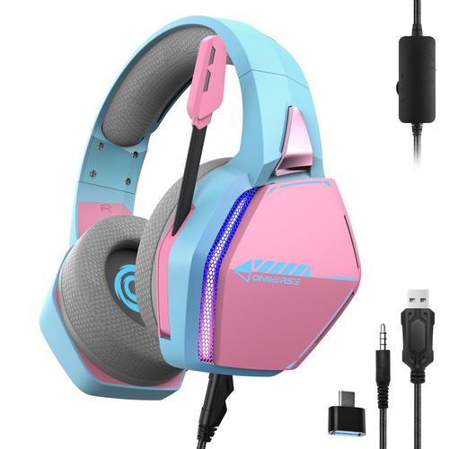 Oniverse Nebula Headset Bedraad Hoofdband Gamen USB Type-A Cyaan, Roze - Image 1