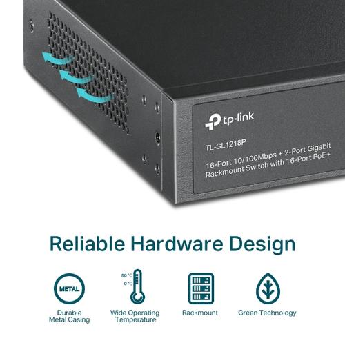 TP-Link TL-SL1218P netwerk-switch Unmanaged Gigabit Ethernet (10/100/1000) Power over Ethernet (PoE) 1U Zwart - Image 8